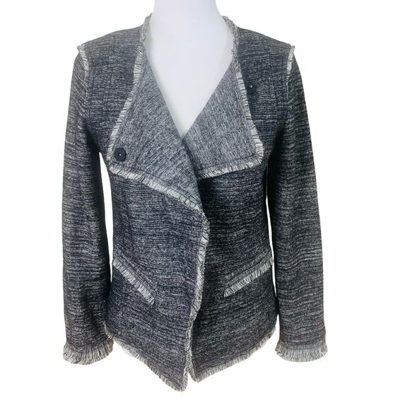 Banana Republic Jackets & Blazers - Banana Republic Sz S Asymmetrical Tweed Fringe Blazer Jacket Black Gray Career